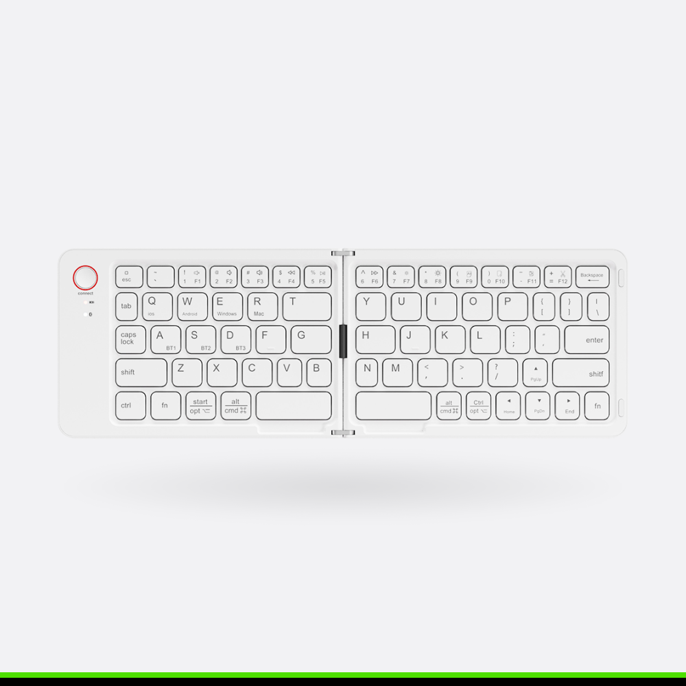 B023 Bluetooth Foldable Keyboard - Compact, Ergonomic, 10-Day Battery, Multi-System Compatible, Ideal for Travel, Grey/White