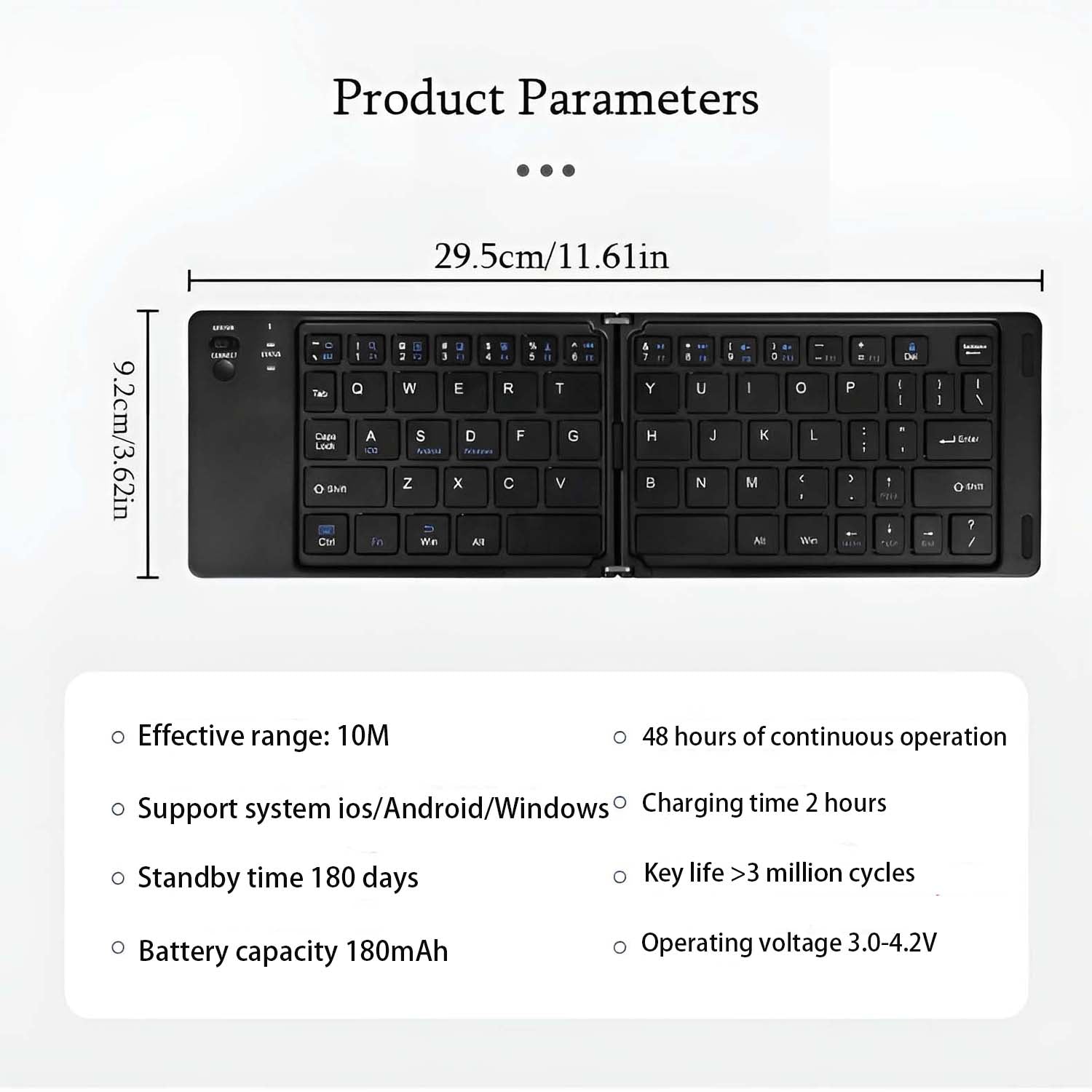 B023 Bluetooth Foldable Keyboard - Compact, Ergonomic, 10-Day Battery, Multi-System Compatible, Ideal for Travel, Grey/White