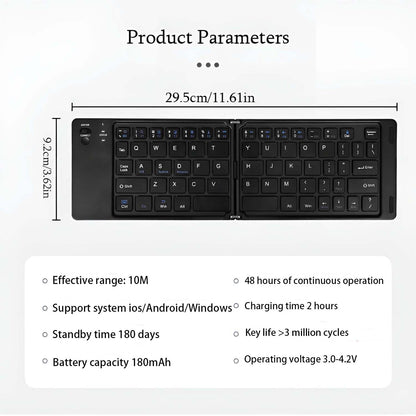 B023 Bluetooth Foldable Keyboard - Compact, Ergonomic, 10-Day Battery, Multi-System Compatible, Ideal for Travel, Grey/White