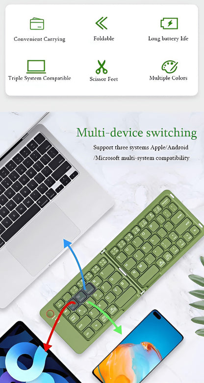 B023 Bluetooth Foldable Keyboard - Compact, Ergonomic, 10-Day Battery, Multi-System Compatible, Ideal for Travel, Grey/White