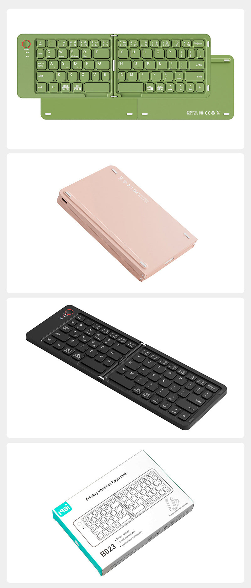 B023 Bluetooth Foldable Keyboard - Compact, Ergonomic, 10-Day Battery, Multi-System Compatible, Ideal for Travel, Grey/White