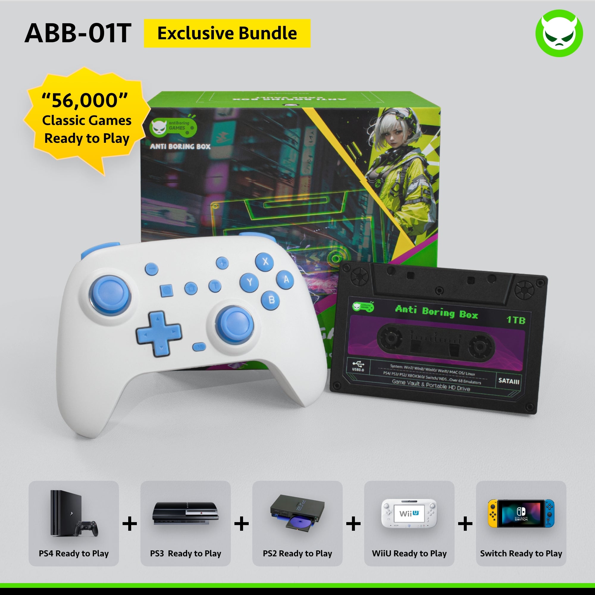 Anti Boring Box Game Vault Hard Disk Drive【Buy 1 Get 1 Programmable Wireless Game Controller+1 USB-B Cable+ 1 USB-C Cable + 2 Stickers】【70000 for 2TB】【57000 for 1TB】Switch / PS4 / PS3 / XBOX360 / 3DS, etc Games Collections Ready to Play Gift Package