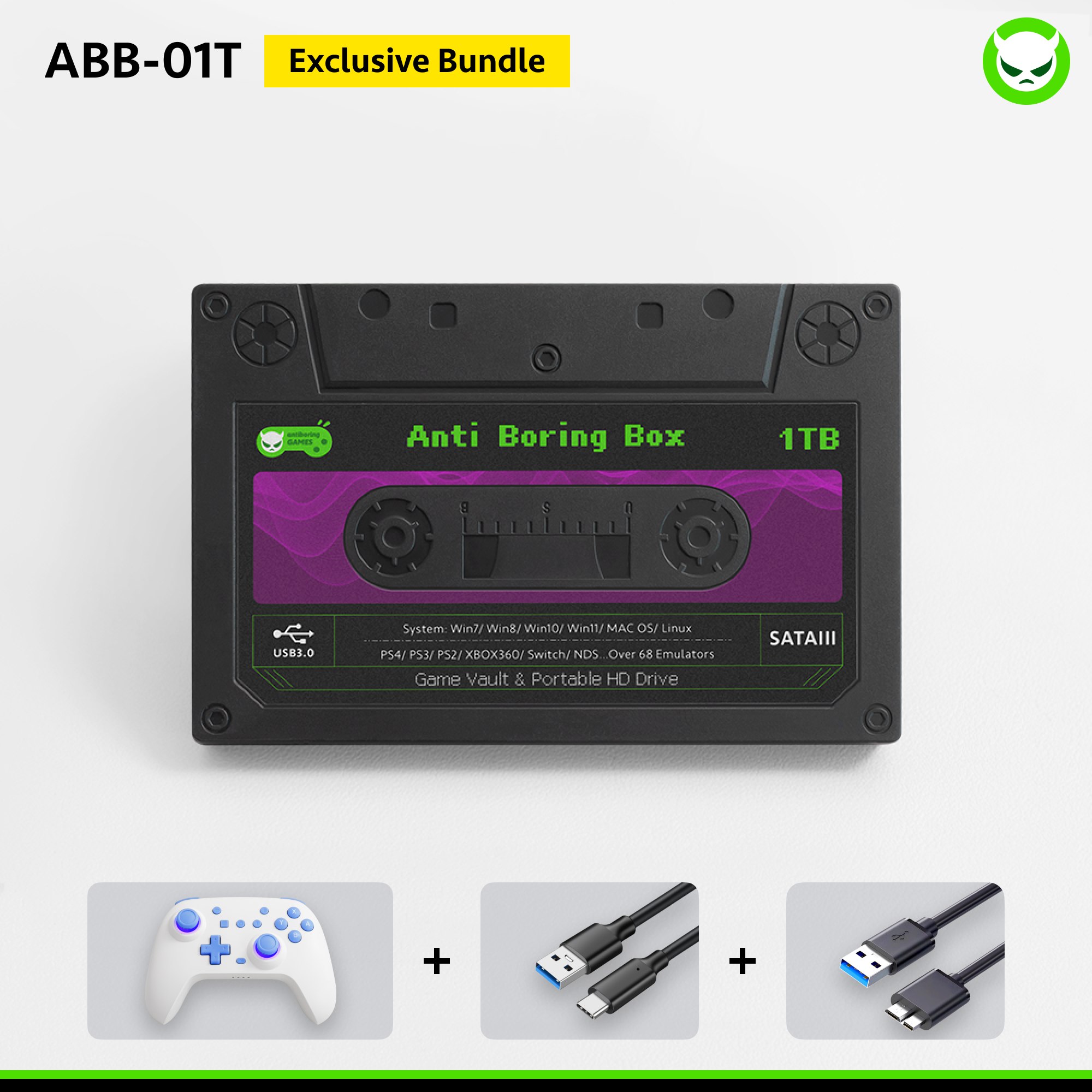 Anti Boring Box Game Vault Hard Disk Drive【Buy 1 Get 1 Programmable Wireless Game Controller+1 USB-B Cable+ 1 USB-C Cable + 2 Stickers】【70000 for 2TB】【57000 for 1TB】Switch / PS4 / PS3 / XBOX360 / 3DS, etc Games Collections Ready to Play Gift Package