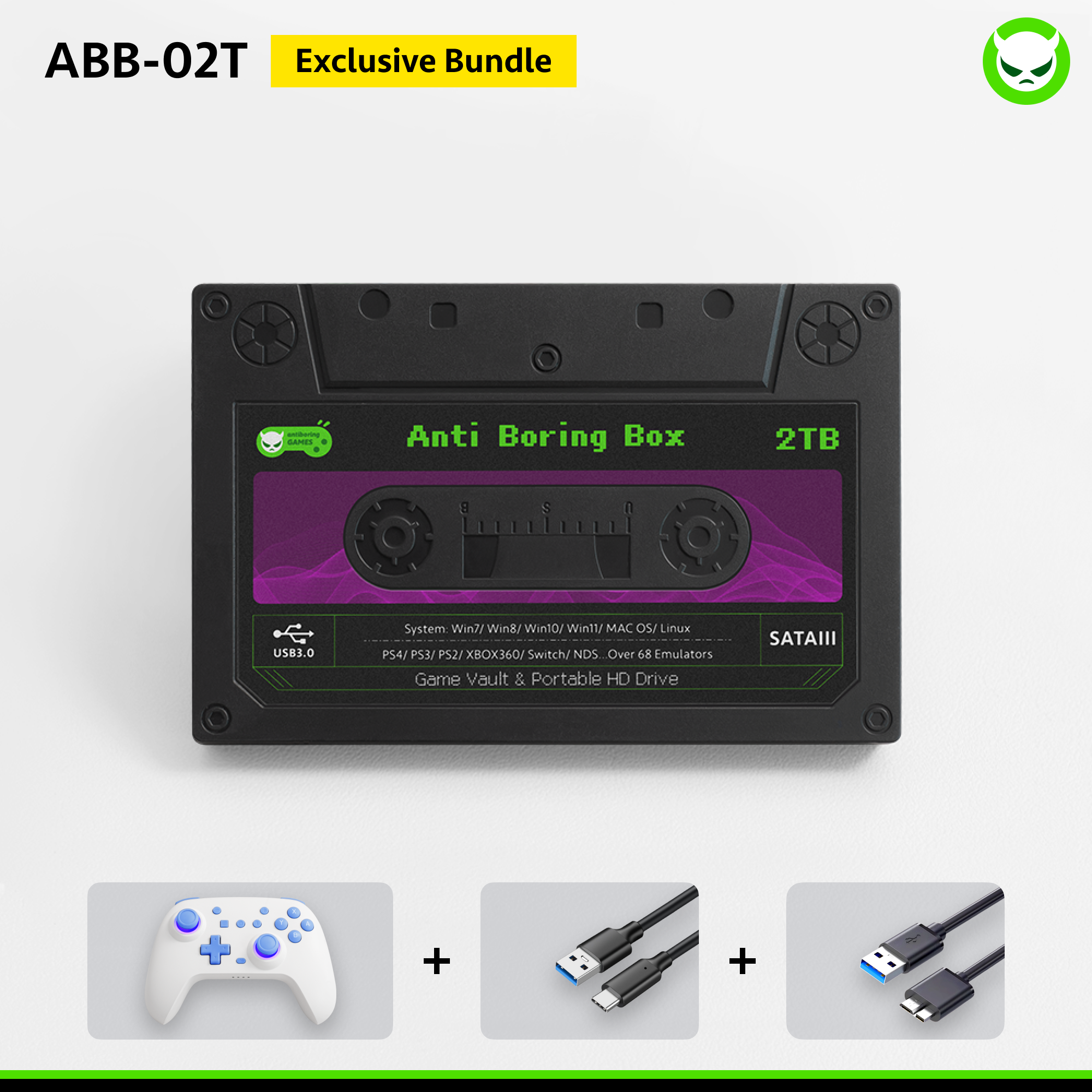 Anti Boring Box Game Vault Hard Disk Drive【Buy 1 Get 1 Programmable Wireless Game Controller+1 USB-B Cable+ 1 USB-C Cable + 2 Stickers】【70000 for 2TB】【57000 for 1TB】Switch / PS4 / PS3 / XBOX360 / 3DS, etc Games Collections Ready to Play Gift Package