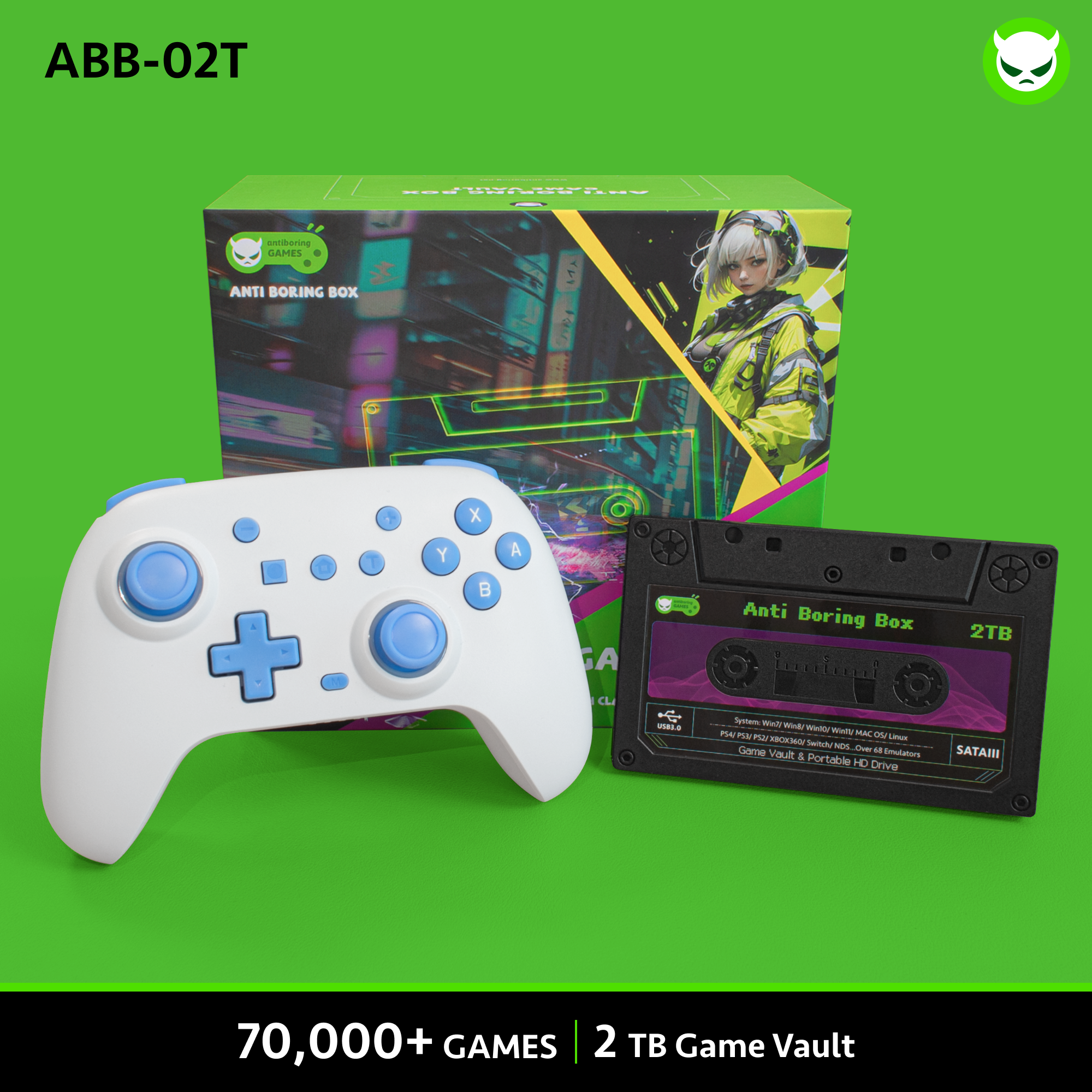 Anti Boring Box Game Vault Hard Disk Drive【Buy 1 Get 1 Programmable Wireless Game Controller+1 USB-B Cable+ 1 USB-C Cable + 2 Stickers】【70000 for 2TB】【57000 for 1TB】Switch / PS4 / PS3 / XBOX360 / 3DS, etc Games Collections Ready to Play Gift Package