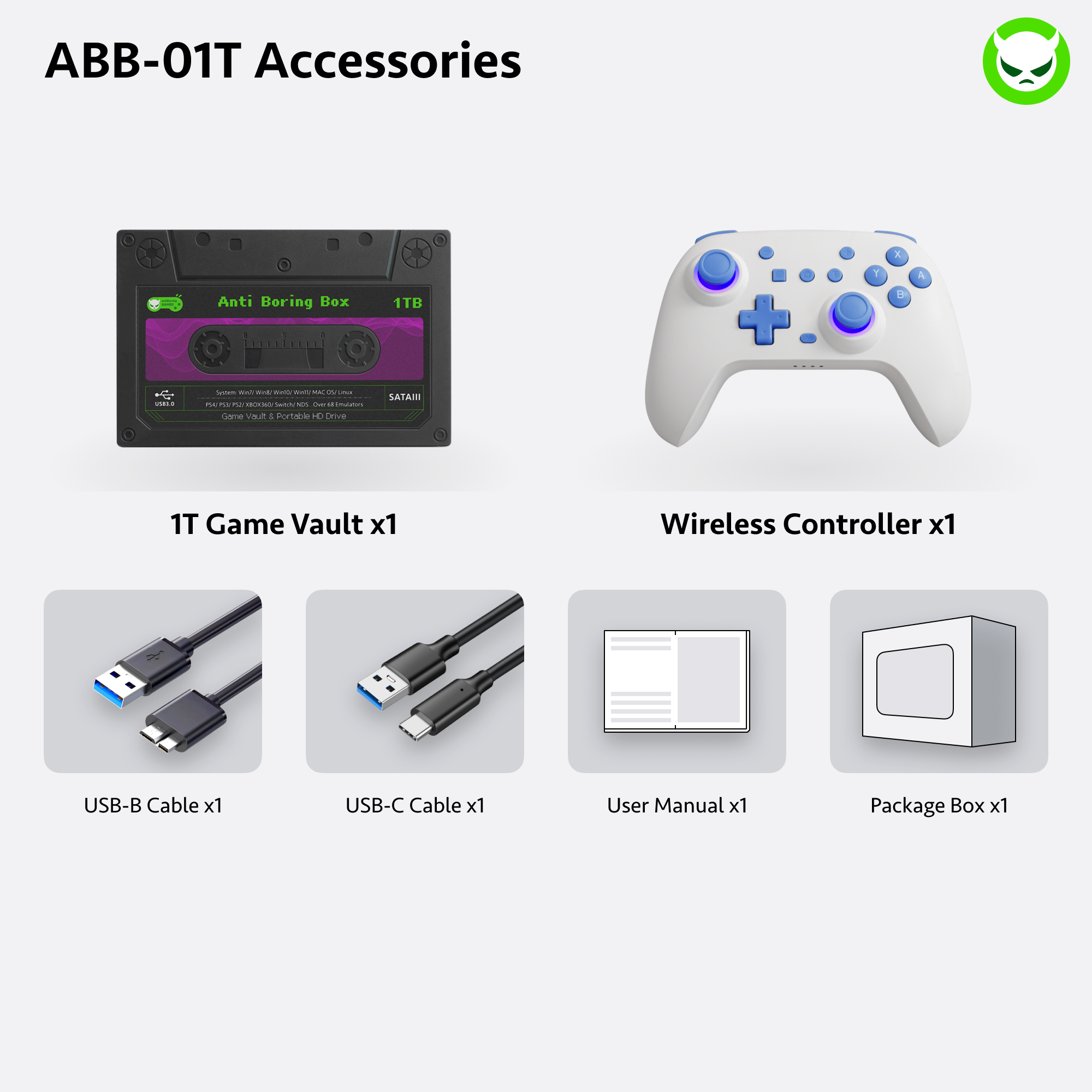 Anti Boring Box Game Vault Hard Disk Drive【Buy 1 Get 1 Programmable Wireless Game Controller+1 USB-B Cable+ 1 USB-C Cable + 2 Stickers】【70000 for 2TB】【57000 for 1TB】Switch / PS4 / PS3 / XBOX360 / 3DS, etc Games Collections Ready to Play Gift Package