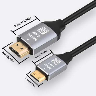 【4K UHD】Câble Mini HDMI vers HDMI 1,8 m, Coque en aluminium, Cœur en cuivre, High-wings (4K 60Hz), Cordon HDMI vers Mini HDMI Mâle Bidirectionnel 2.0, pour HDTV, Tablette, Caméra et Caméscope, Compatible Anbernic RG35XX/353V/353VS/353M/353PS