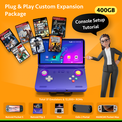 Plug & Play Custom Expansion Package (Pre-Configured System) For Retroid Pocket Flip 2 & RP5 & MANGMI Pocket Max & AYN Thor & AYN Odin 2 Portal (No Console)