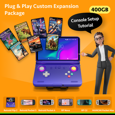 Plug & Play Custom Expansion Package (Pre-Configured System) For Retroid Pocket Flip 2 & RP5 & RP6 & RP Nova & RP G2 & MANGMI Pocket Max(No Console)
