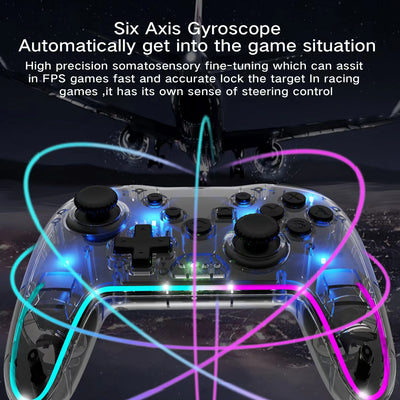 Controlador LED Interruptor de deslumbramiento transparente Mando inalámbrico Bluetooth para juegos despierta y vibra Mando pro Compatible con todas las consolas de juegos Anbernic y PC/Switch/Steam etc. dualsenseedgecontroller