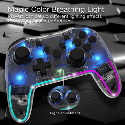 Controlador LED Interruptor de deslumbramiento transparente Mando inalámbrico Bluetooth para juegos despierta y vibra Mando pro Compatible con todas las consolas de juegos Anbernic y PC/Switch/Steam etc. dualsenseedgecontroller