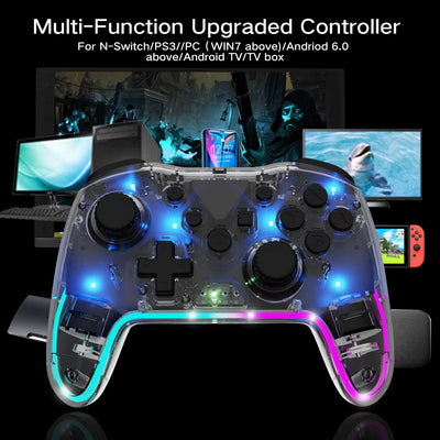 Controlador LED Interruptor de deslumbramiento transparente Mando inalámbrico Bluetooth para juegos despierta y vibra Mando pro Compatible con todas las consolas de juegos Anbernic y PC/Switch/Steam etc. dualsenseedgecontroller