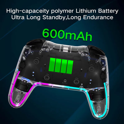 Controlador LED Interruptor de deslumbramiento transparente Mando inalámbrico Bluetooth para juegos despierta y vibra Mando pro Compatible con todas las consolas de juegos Anbernic y PC/Switch/Steam etc. dualsenseedgecontroller